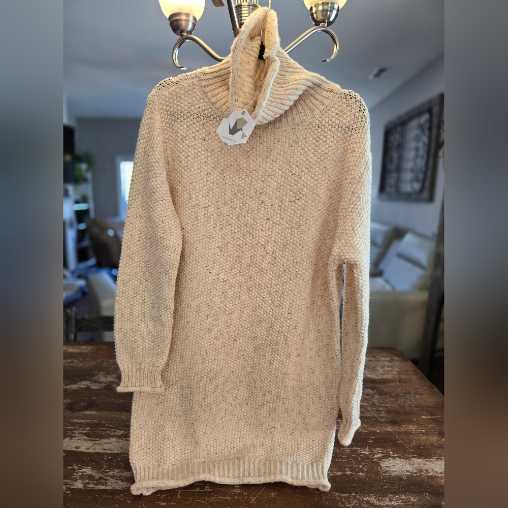 Knit Cream Sweater Dress - Picture 1 of 12